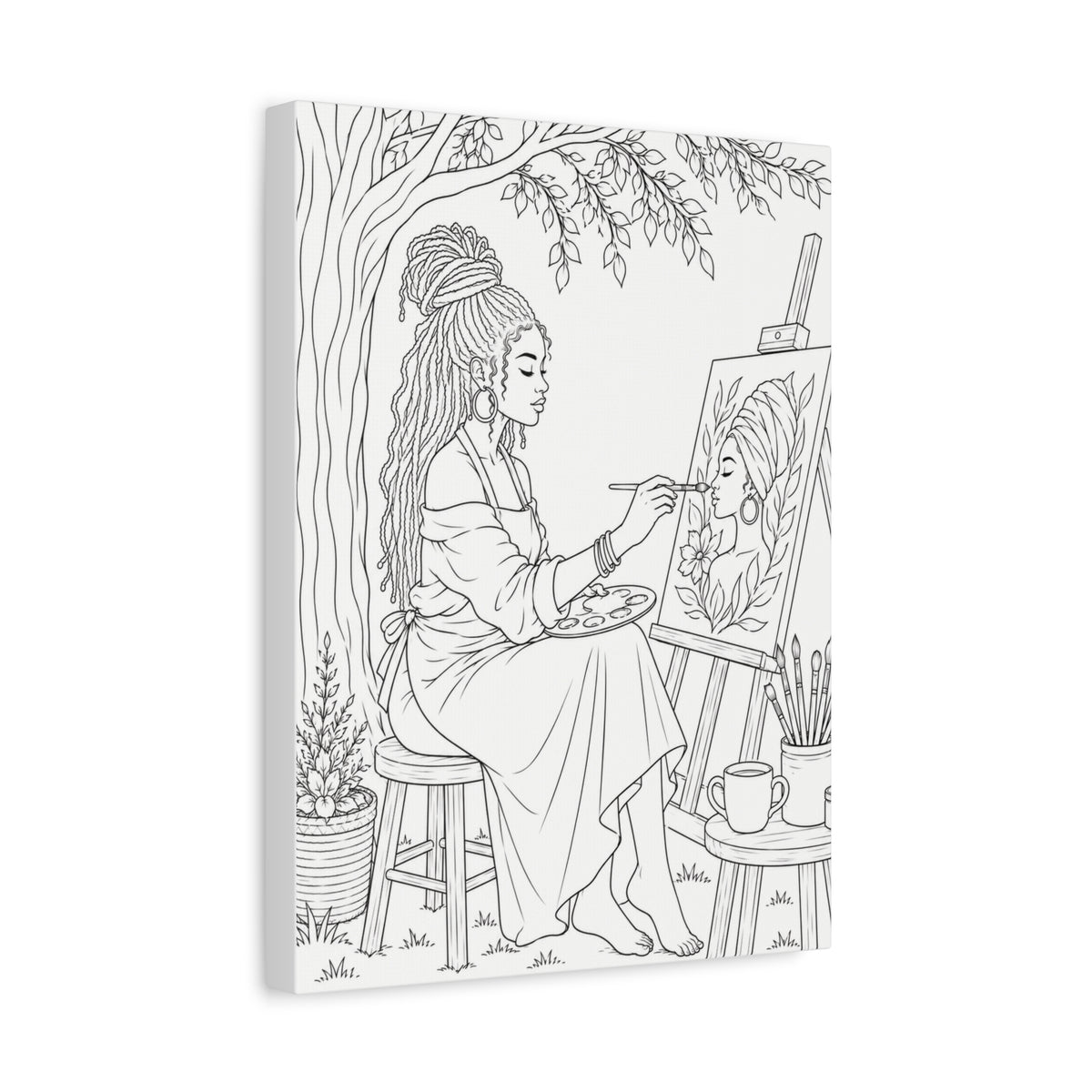 Artist Under the Tree (Braids) | Paint & Sip Canvas
