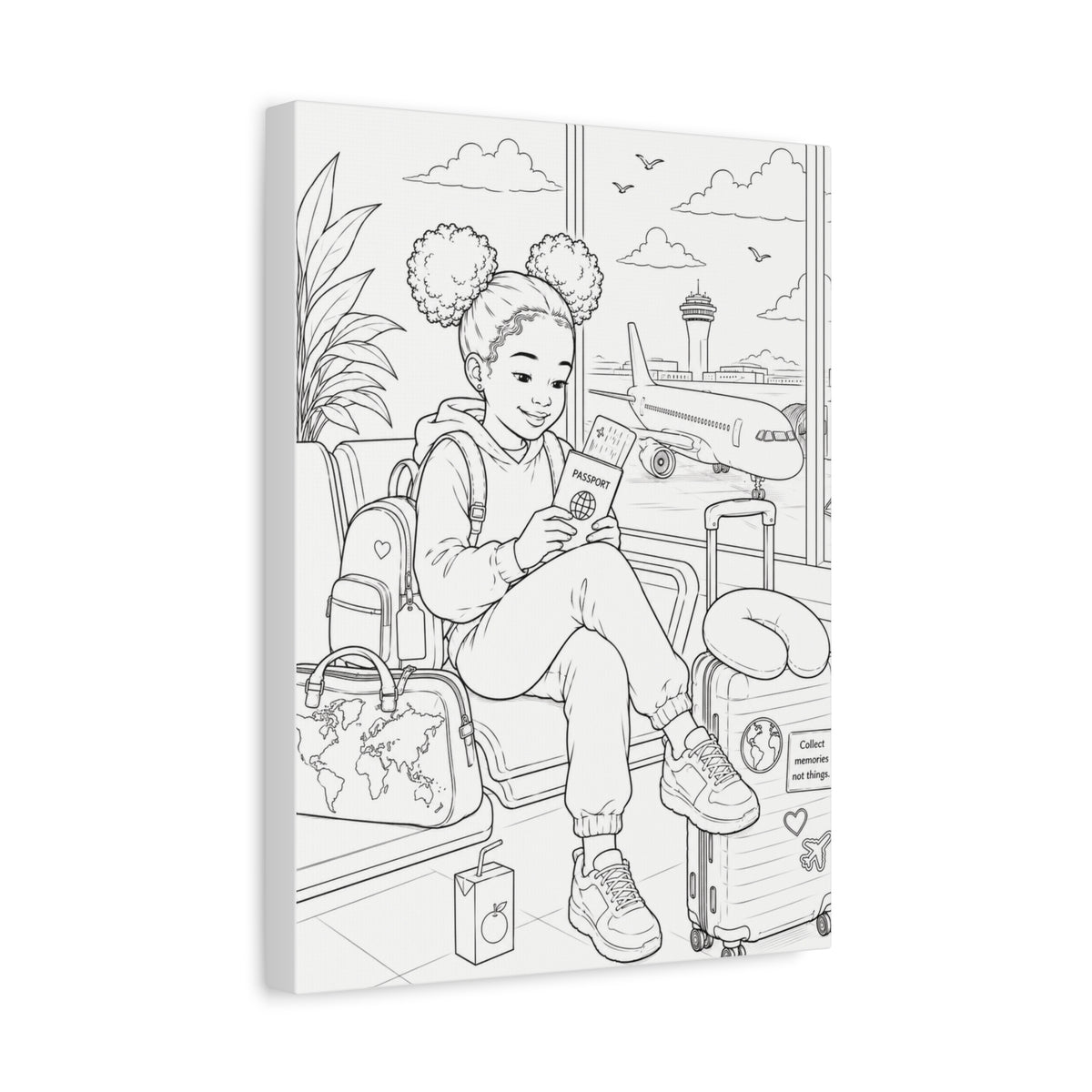 Big World, Little Explorer (Girl, Afro Puffs) | Paint Canvas