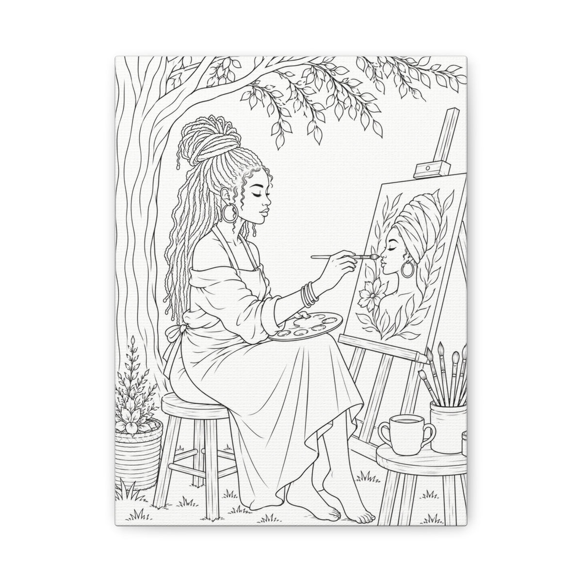 Artist Under the Tree (Braids) | Paint & Sip Canvas