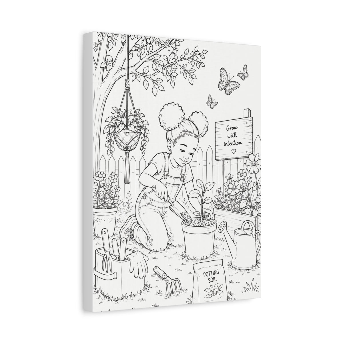Growing Little Dreams (Girl, Afro Puffs) | Paint Canvas