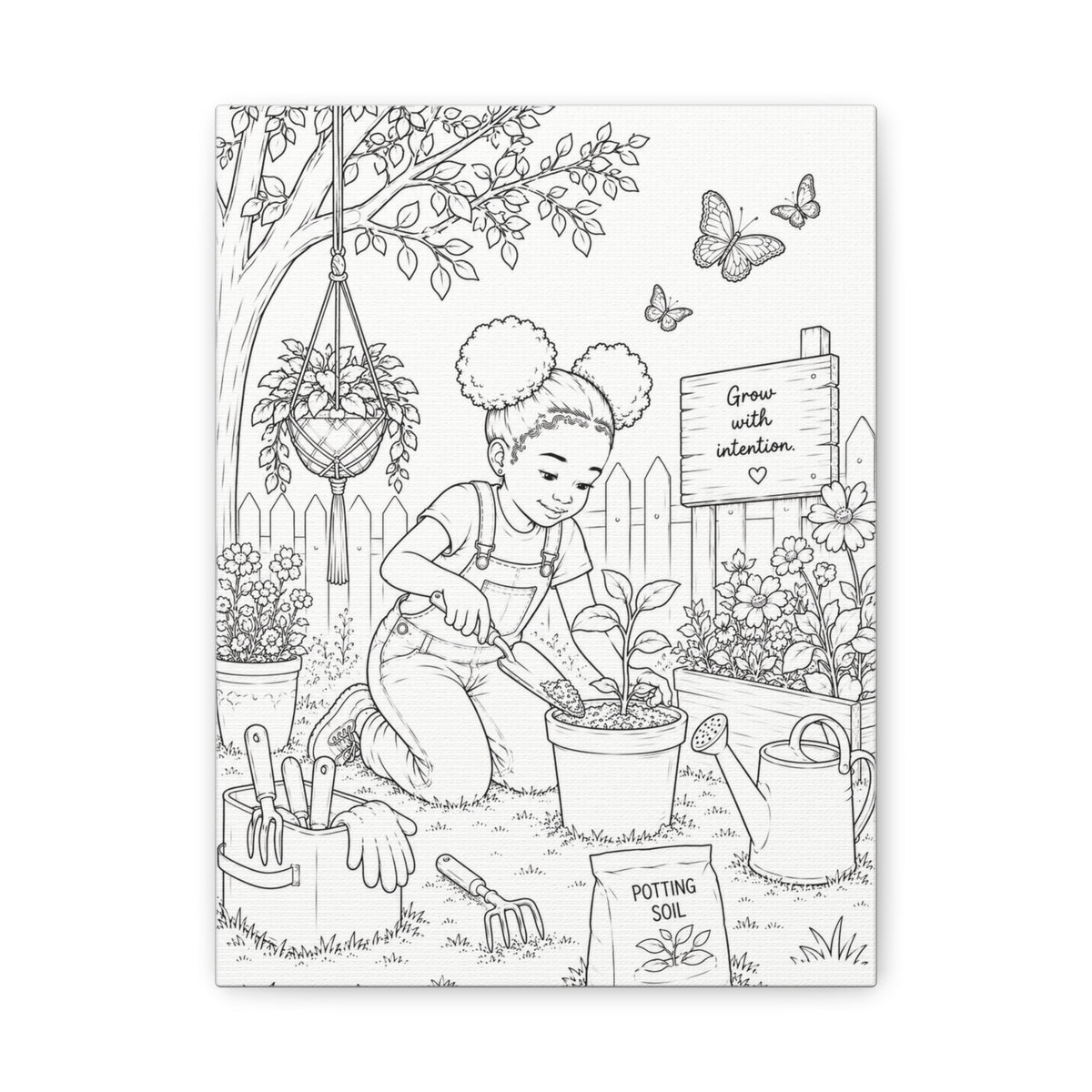 Growing Little Dreams (Girl, Afro Puffs) | Paint Canvas