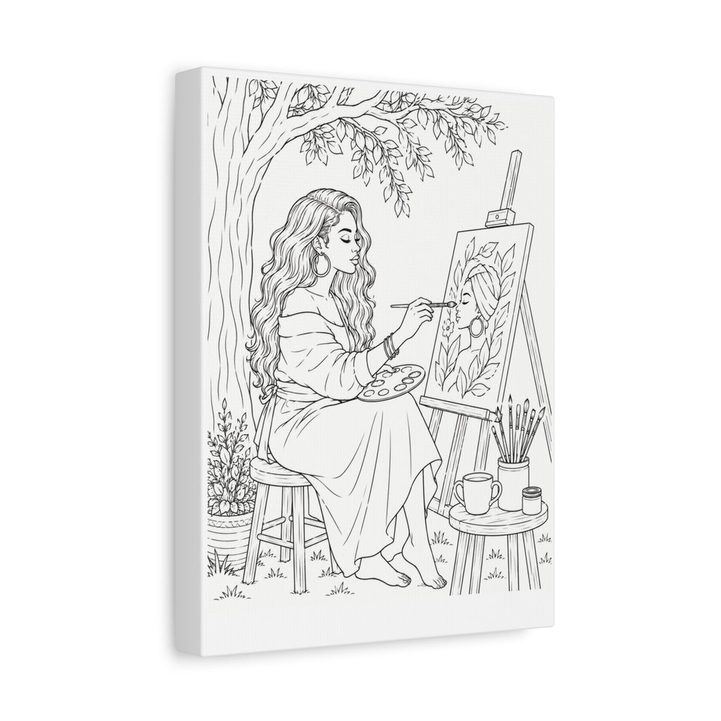 Artist Under the Tree (Side Part Long) | Paint & Sip Canvas