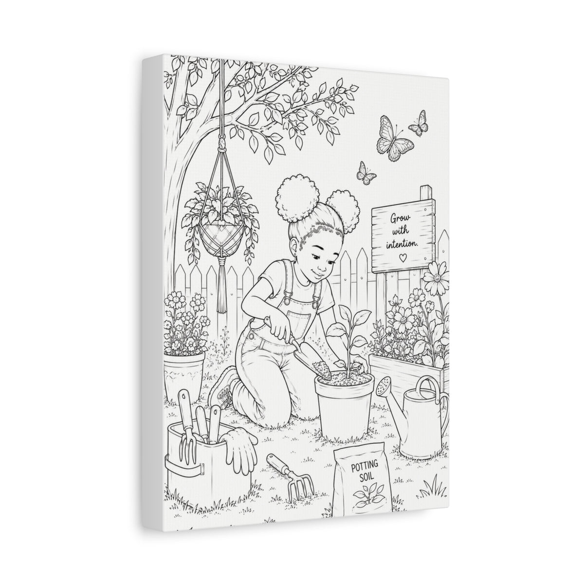 Growing Little Dreams (Girl, Afro Puffs) | Paint Canvas