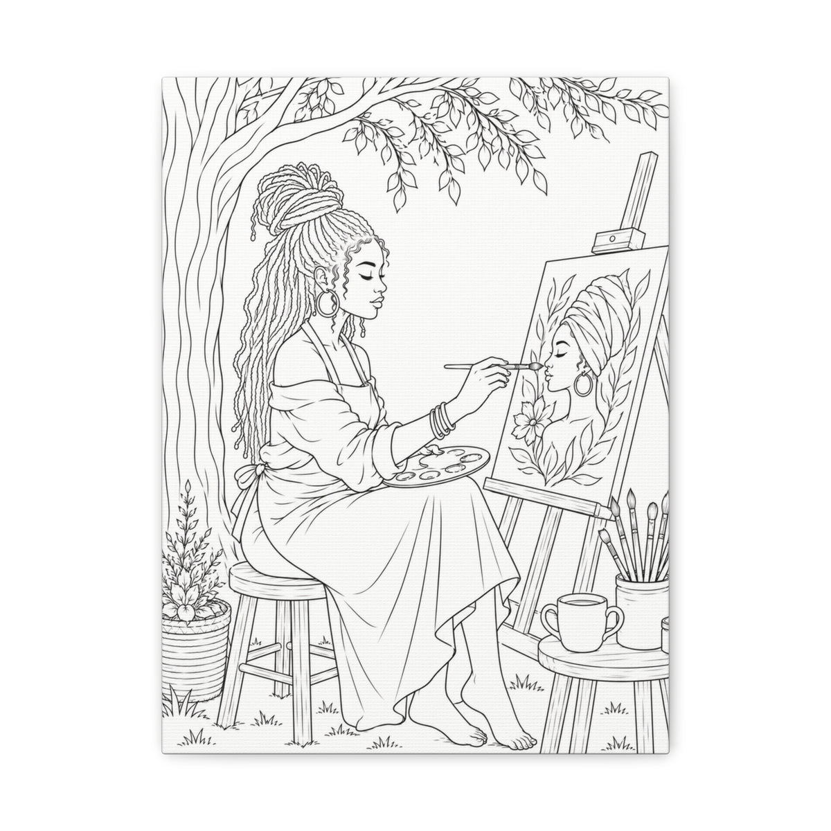 Artist Under the Tree (Braids) | Paint & Sip Canvas
