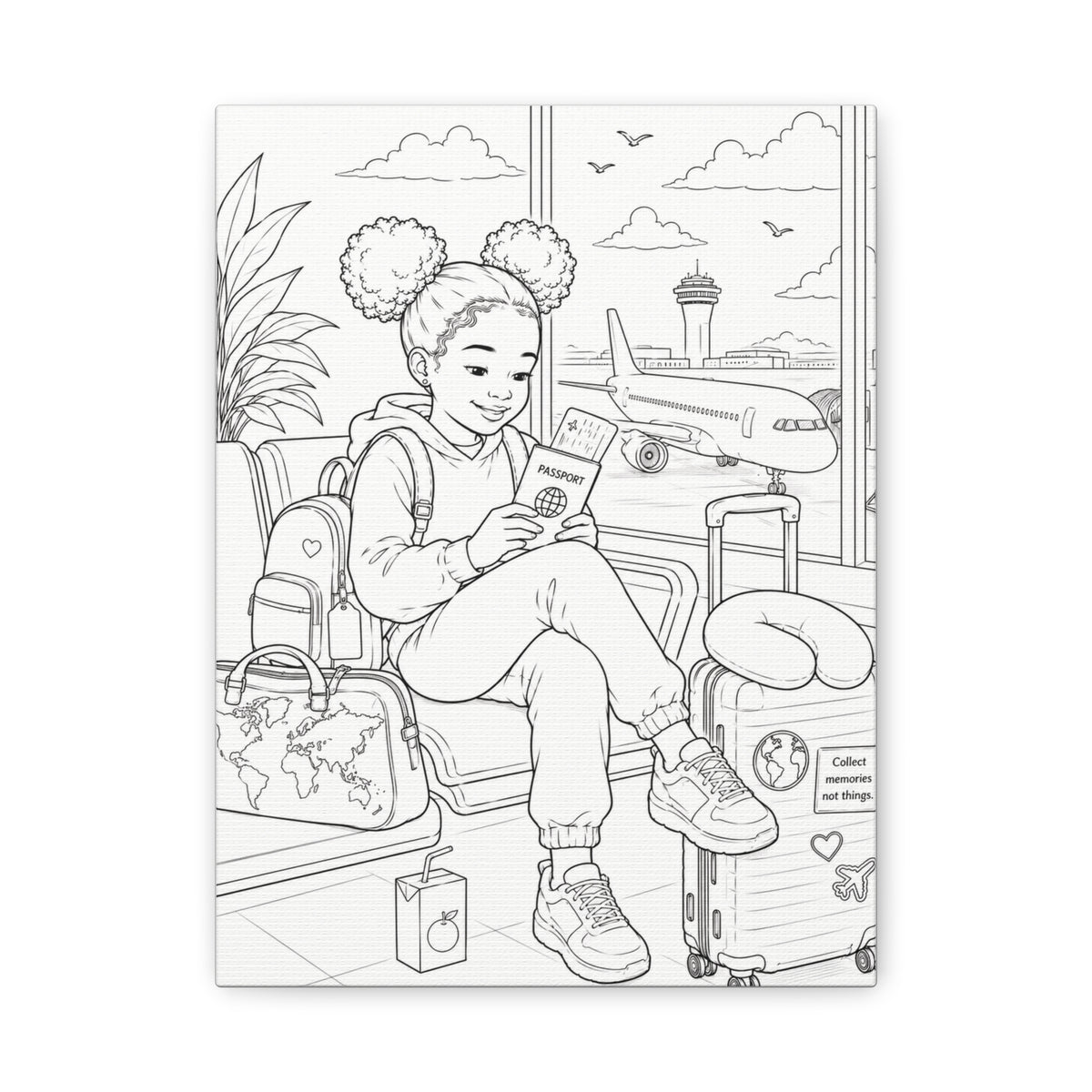 Big World, Little Explorer (Girl, Afro Puffs) | Paint Canvas