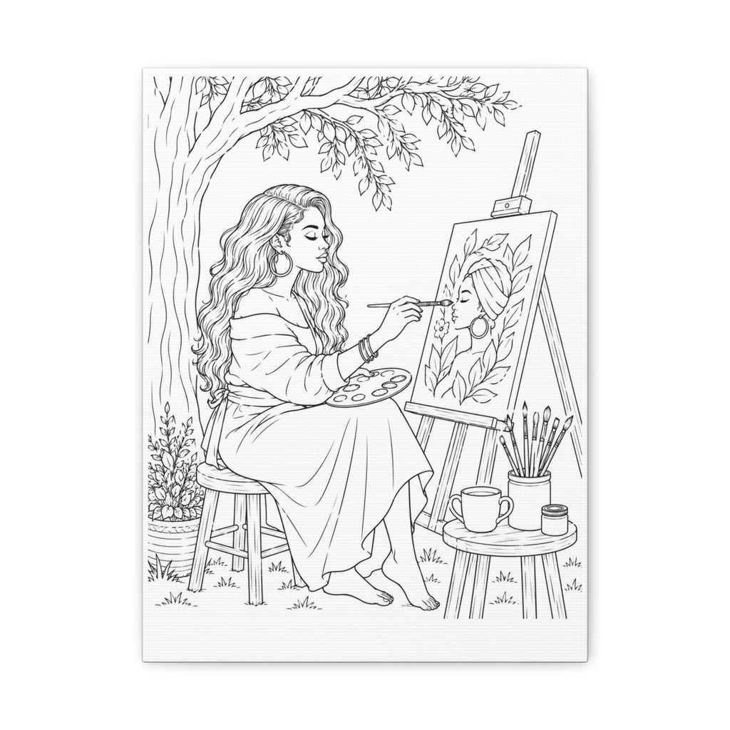Artist Under the Tree (Side Part Long) | Paint & Sip Canvas