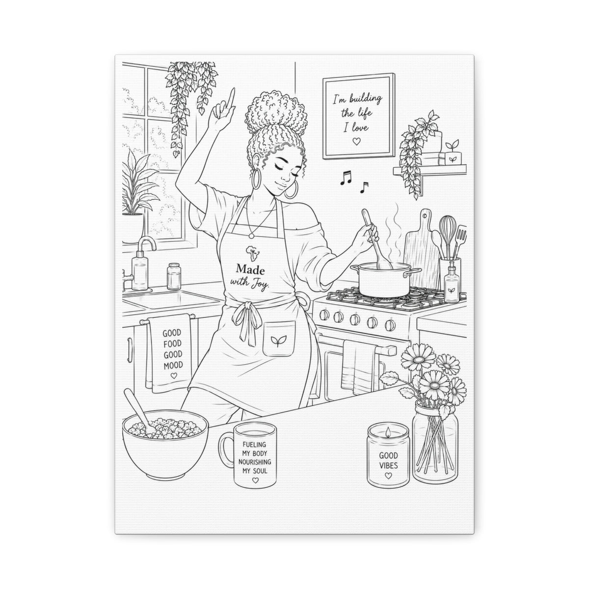 Good Vibes in the Kitchen (Fluffy Bun) | Paint & Sip Canvas