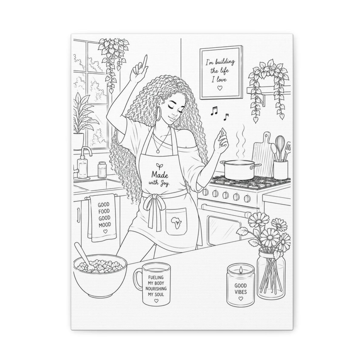 Good Vibes in the Kitchen (Curly Long) | Paint & Sip Canvas