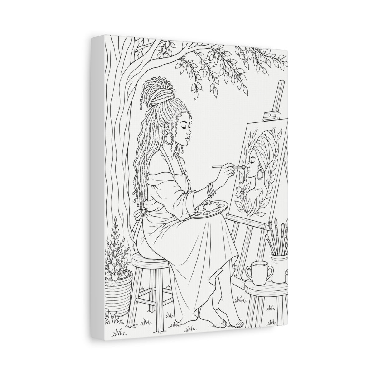 Artist Under the Tree (Braids) | Paint & Sip Canvas
