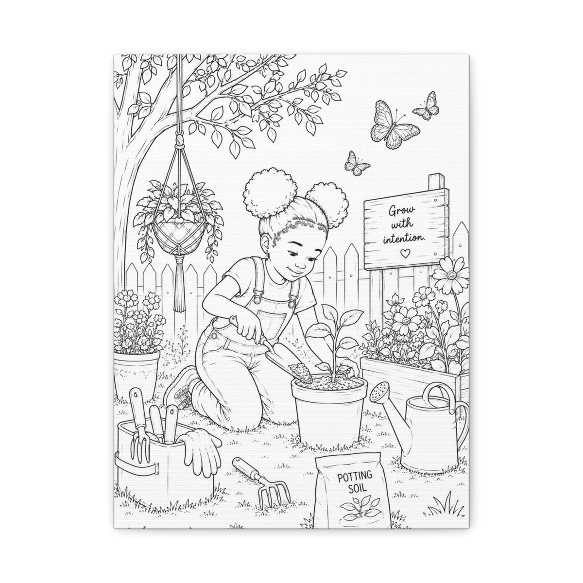Growing Little Dreams (Girl, Afro Puffs) | Paint Canvas